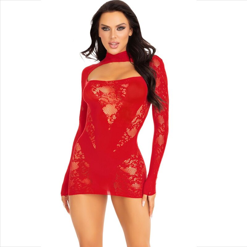 LEG AVENUE - MINI ABITO CON PIZZO MANICA LUNGA ROSSO - LEG AVENUE DRESSES | Lingerie Harness Boutique