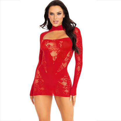 LEG AVENUE - MINI ABITO CON PIZZO MANICA LUNGA ROSSO - LEG AVENUE DRESSES | Lingerie Harness Boutique