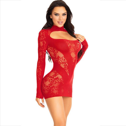 LEG AVENUE - MINI ABITO CON PIZZO MANICA LUNGA ROSSO - LEG AVENUE DRESSES | Lingerie Harness Boutique