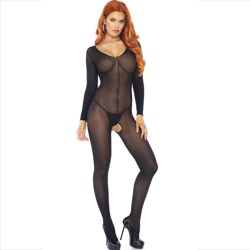 LEG AVENUE - BODYSTOCKING MANICA LUNGA NERO - LEG AVENUE BODYSTOCKINGS | Lingerie Harness Boutique