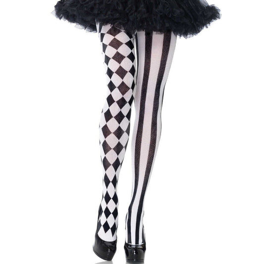 LEG AVENUE - COLLANT ARLECCHINO NERO/BIANCO - LEG AVENUE HOSIERY | Lingerie Harness Boutique