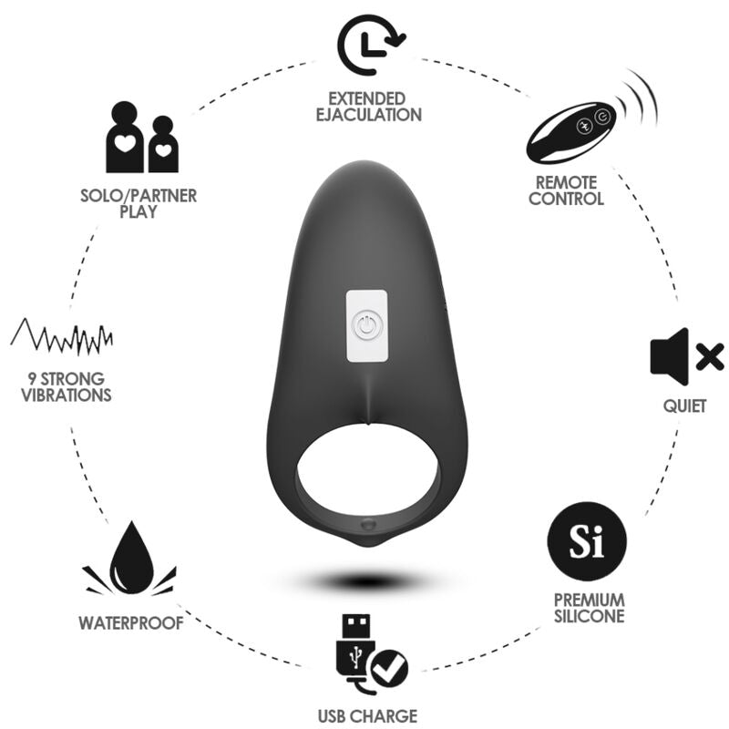 ARMONY - ANELLO VIBRATORE SHARK PER TELECOMANDO DI COPPIA NERO - ARMONY FOR HIM | Lingerie Harness Boutique