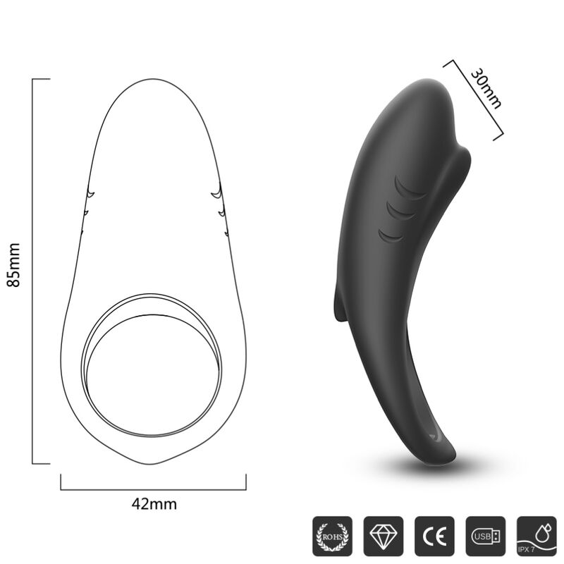 ARMONY - ANELLO VIBRATORE SHARK PER TELECOMANDO DI COPPIA NERO - ARMONY FOR HIM | Lingerie Harness Boutique