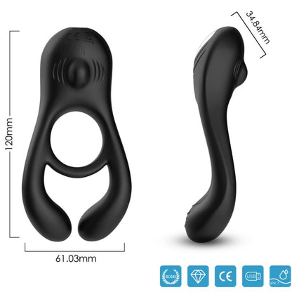 ARMONY - VEYRON DOUBLE RING VIBRATOR TOY FOR COUPLES REMOTE CONTROL BLACK