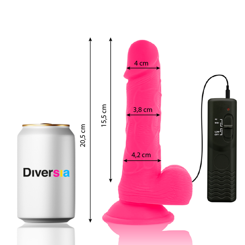 DIVERSIA - PINK FLEXIBLE VIBRATING DILDO 20.5 CM -O- 4.2 CM