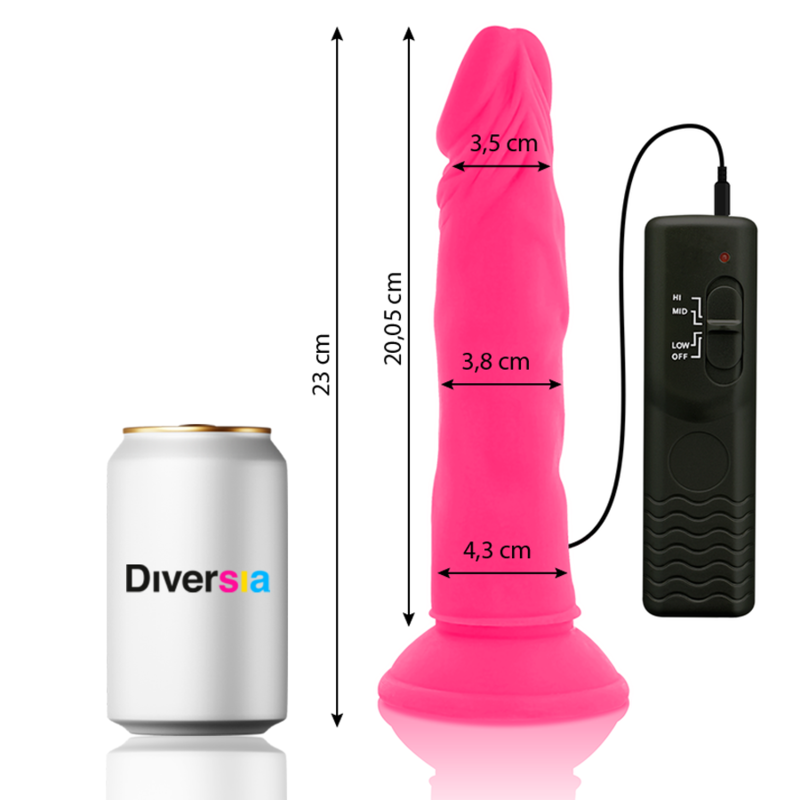 DIVERSIA - FLEXIBLE DILDO WITH VIBRATION PINK 23 CM -O- 4.3 CM