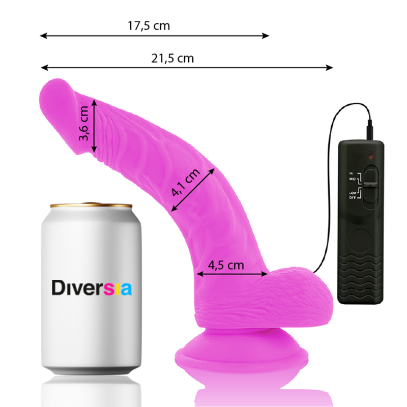 DIVERSIA - DILDO VIBRANTE FLESSIBILE VIOLA 21.5 CM -O- 4.5 CM