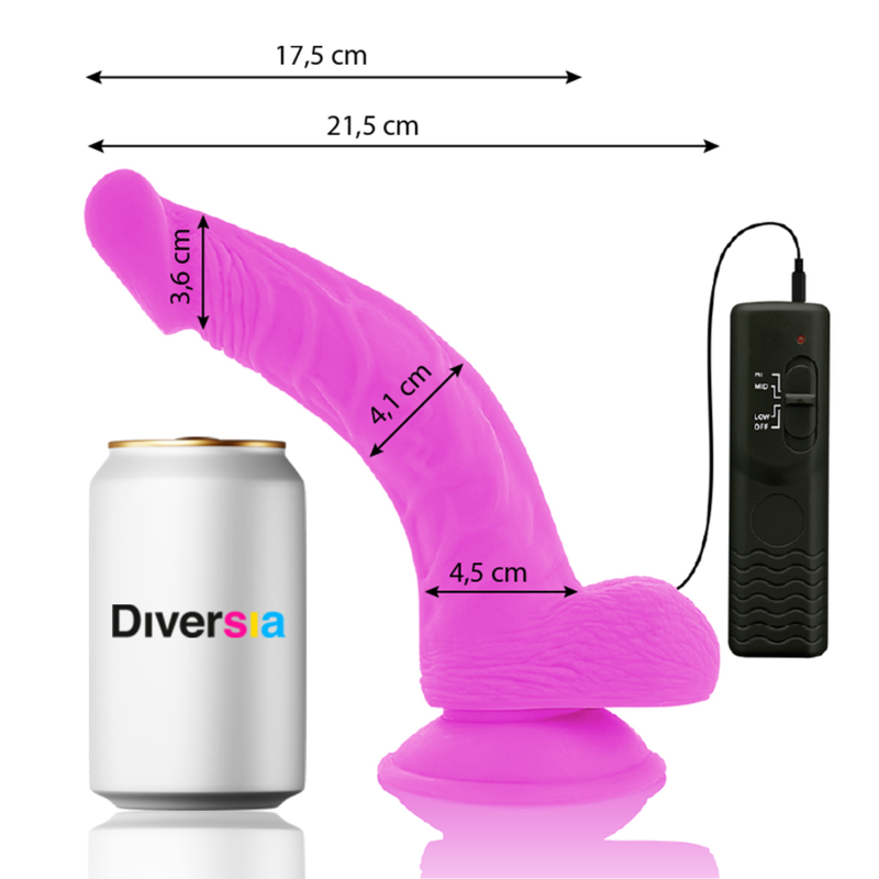 DIVERSIA - DILDO VIBRANTE FLESSIBILE VIOLA 21.5 CM -O- 4.5 CM - DIVERSIA | Lingerie Harness Boutique
