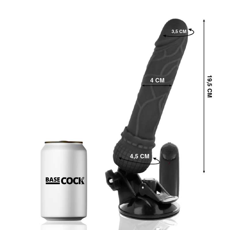 BASECOCK - VIBRATORE REALISTICO TELECOMANDO NERO 19.5 CM -O- 4 CM - BASECOCK | Lingerie Harness Boutique