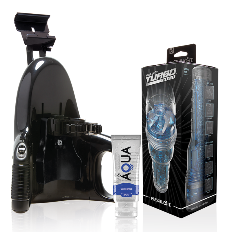 FLESHLIGHT - TURBO THRUST BLUE ICE + LANCIO UNIVERSALE + LUBRIFICANTE DI QUALITÀ AQUA 50 ML - FLESHLIGHT | Lingerie Harness Boutique