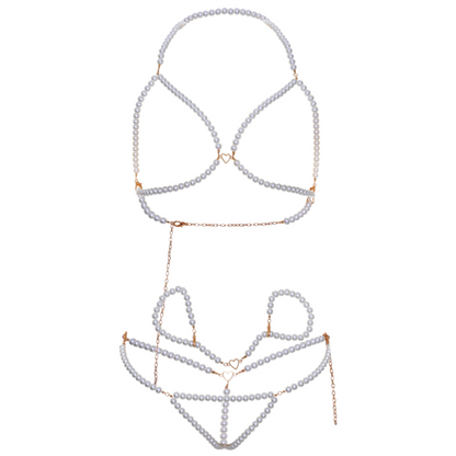 LEG AVENUE - SET POLSINI REGGISENO E PERIZOMA CON PERLE - LEG AVENUE KINK | Lingerie Harness Boutique
