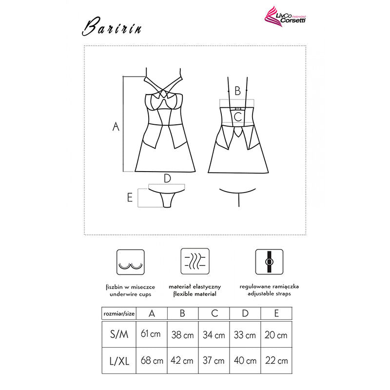 LIVCO CORSETTI FASHION - BARIRIN LC 90633 CAMICIA + PANTY NERO L/XL - LIVCO CORSETTI SETS | Lingerie Harness Boutique