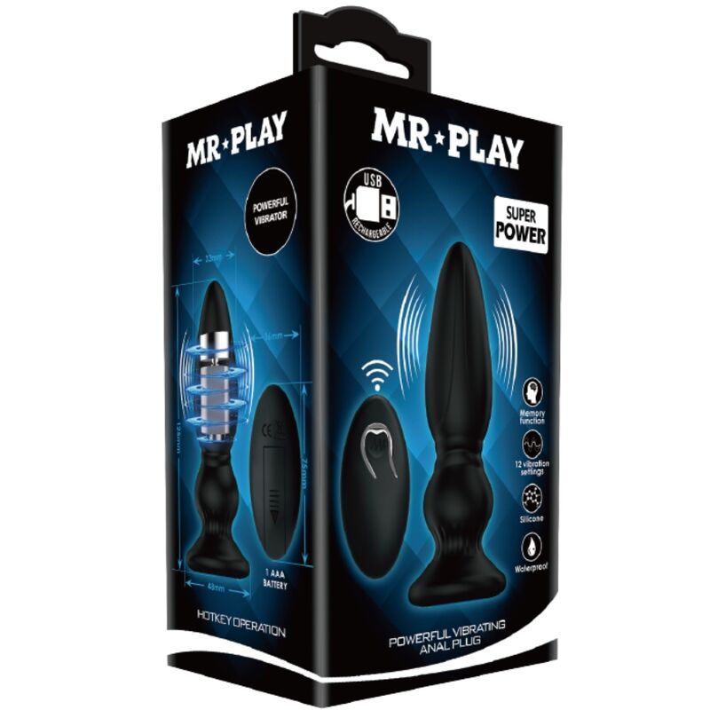 MR PLAY - POTENTE VIBRATORE TELECOMANDO PLUG ANALE NERO - MR PLAY | Lingerie Harness Boutique