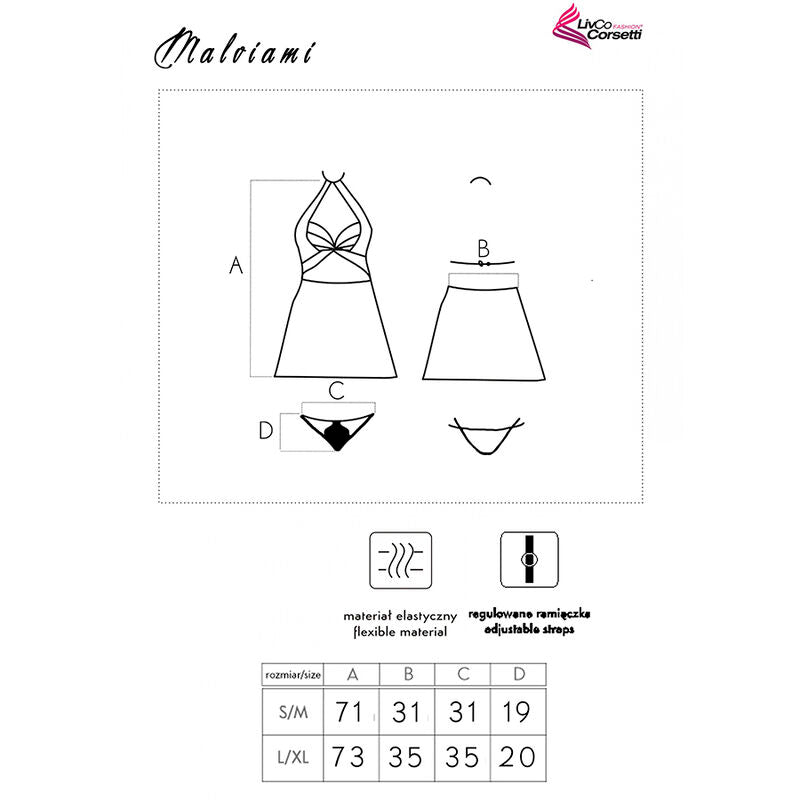 LIVCO CORSETTI FASHION - MALVIAMI LC 90625 CAMICIA + PANTY NERO L/XL - LIVCO CORSETTI SETS | Lingerie Harness Boutique