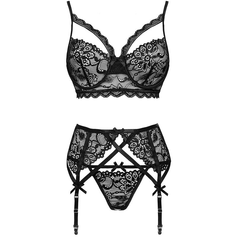 LIVCO CORSETTI FASHION - MORIDAM LC 90552 REGGISENO + REGGISENO + SLIP NEGRO L/XL - LIVCO CORSETTI SETS | Lingerie Harness Boutique