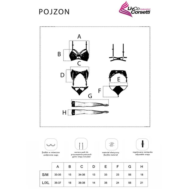 LIVCO CORSETTI FASHION - POJZON LC 90670 REGGISENO + REGGETTIERE + CALZE + SLIP NERO L/XL - LIVCO CORSETTI SETS | Lingerie Harness Boutique