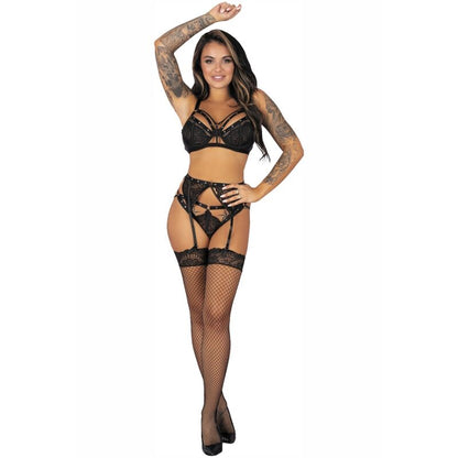 LIVCO CORSETTI FASHION - POJZON LC 90670 REGGISENO + REGGETTIERE + CALZE + SLIP NERO L/XL - LIVCO CORSETTI SETS | Lingerie Harness Boutique