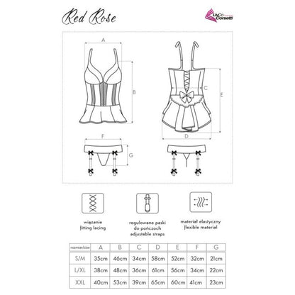 LIVCO CORSETTI FASHION - RED ROSE LC 90130 CORSETTO + SLIP ROSSO L/XL - LIVCO CORSETTI SETS | Lingerie Harness Boutique