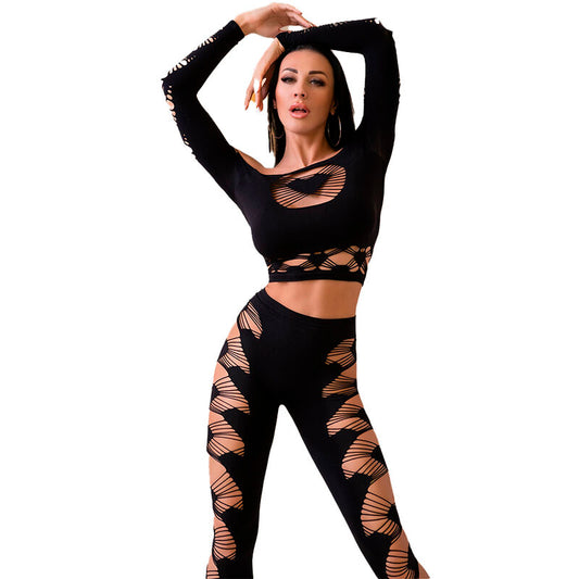 CHILIROSE - CR 4436 TOP E LEGGINS NERO S/L - CHILIROSE SETS | Lingerie Harness Boutique