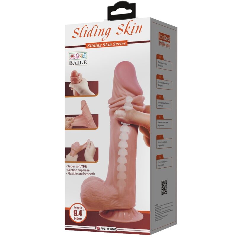 PRETTY LOVE - DILDO REALISTICO SLIDING SKIN SERIES CON VENTOSA SCORREVOLE DELLA PELLE MARRONE 24 CM - PRETTY LOVE HIGH GRADE | Lingerie Harness Boutique