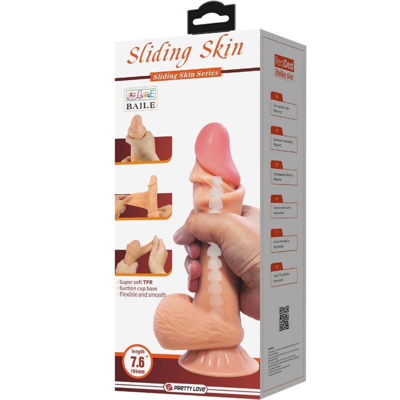 PRETTY LOVE - DILDO REALISTICO SLIDING SKIN SERIES CON VENTOSA SCORREVOLE DELLA PELLE 19,4 CM - PRETTY LOVE HIGH GRADE | Lingerie Harness Boutique