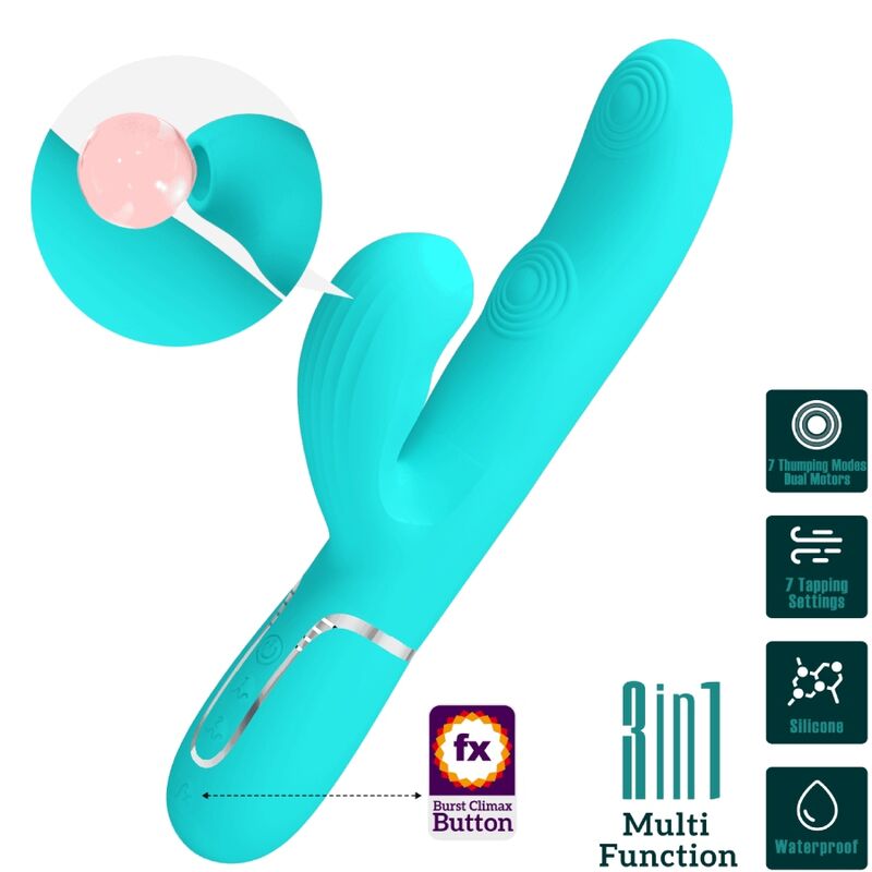 PRETTY LOVE - VIBRATORE MULTIFUNZIONE PERLITA 3 IN 1 G-SPOT VERDE ACQUA