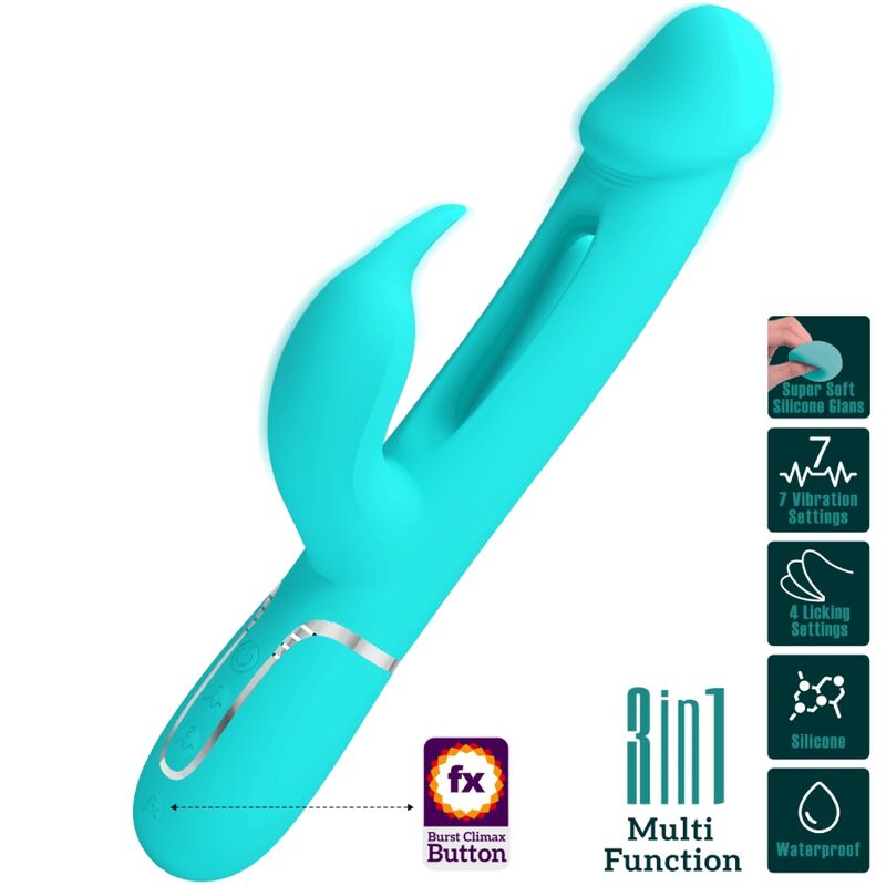 PRETTY LOVE - DEJON RABBIT 3 IN 1 MULTIFUNCTIONAL VIBRATOR AQUA GREEN