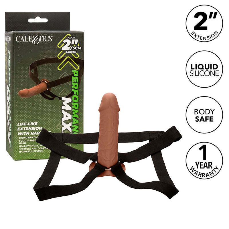CALEXOTICS - ESTENSIONE REALE PERFORMANCE MAXX CON IMBRACATURA IN PELLE MARRONE - CALEXOTICS | Lingerie Harness Boutique