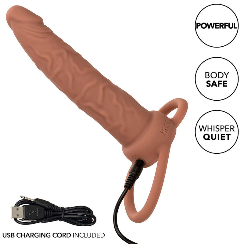 CALEXOTICS - PERFORMANCE MAXX RICARICABILE DOPPIO PENETRATORE MARRONE PELLE - CALEXOTICS | Lingerie Harness Boutique