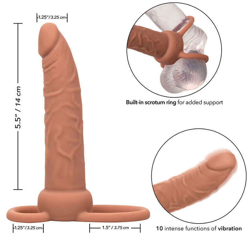 CALEXOTICS - PERFORMANCE MAXX RICARICABILE DOPPIO PENETRATORE MARRONE PELLE - CALEXOTICS | Lingerie Harness Boutique