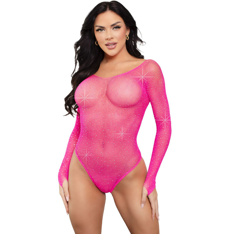 LEG AVENUE - BODY MANICA LUNGA CRISTALLIZZATO FUCSIA - LEG AVENUE TEDDIES | Lingerie Harness Boutique