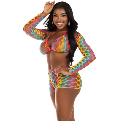 LEG AVENUE - SET TRE PEZZI MULTICOLORE - LEG AVENUE SETS | Lingerie Harness Boutique
