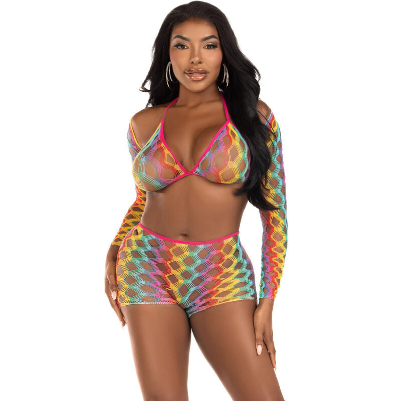 LEG AVENUE - SET TRE PEZZI MULTICOLORE - LEG AVENUE SETS | Lingerie Harness Boutique