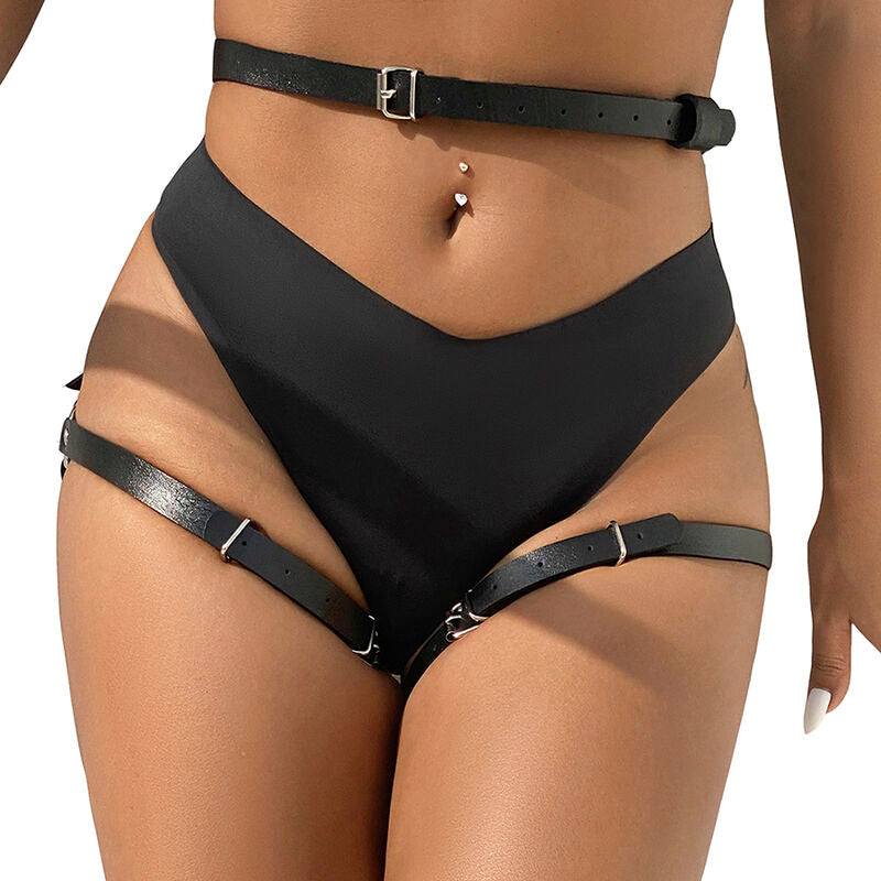 SUBBLIME - PETTORINA IN VITA E GAMBE IN PELLE NERA TAGLIA UNICA - SUBBLIME FETISH | Lingerie Harness Boutique
