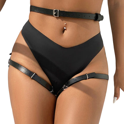 SUBBLIME - PETTORINA IN VITA E GAMBE IN PELLE NERA TAGLIA UNICA - SUBBLIME FETISH | Lingerie Harness Boutique