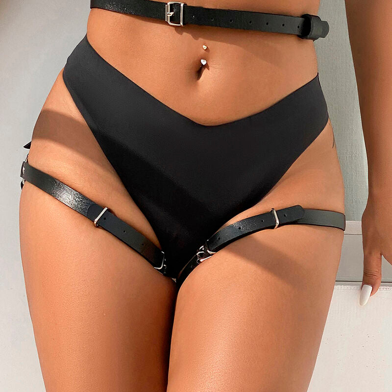 SUBBLIME - PETTORINA IN VITA E GAMBE IN PELLE NERA TAGLIA UNICA - SUBBLIME FETISH | Lingerie Harness Boutique