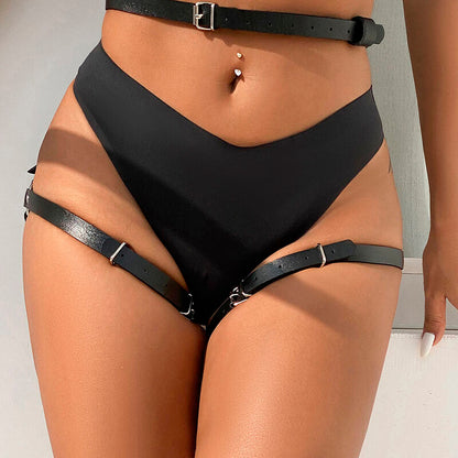 SUBBLIME - PETTORINA IN VITA E GAMBE IN PELLE NERA TAGLIA UNICA - SUBBLIME FETISH | Lingerie Harness Boutique