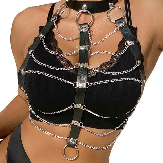 SUBBLIME - PETTORALE CATENE IN PELLE NERA TAGLIA UNICA - SUBBLIME FETISH | Lingerie Harness Boutique