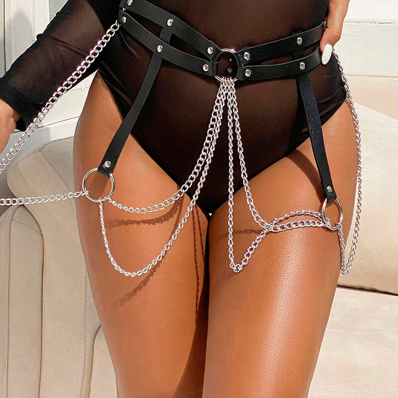SUBBLIME - ANELLO IN PELLE CATENA ??CINTURA NERA TAGLIA UNICA - SUBBLIME FETISH | Lingerie Harness Boutique