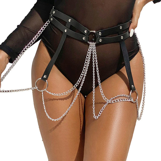 SUBBLIME - ANELLO IN PELLE CATENA ??CINTURA NERA TAGLIA UNICA - SUBBLIME FETISH | Lingerie Harness Boutique