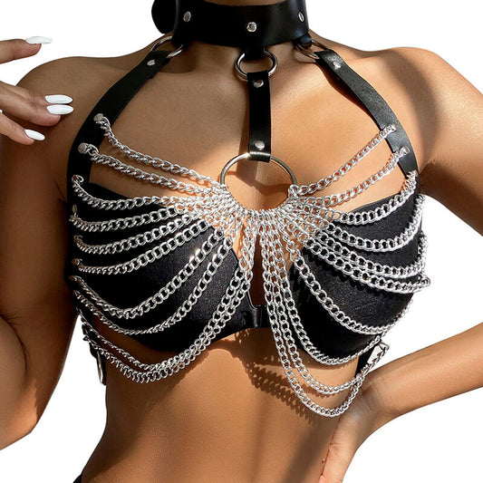 SUBBLIME - PETTORINA CON CATENE AD ANELLI GRANDI TAGLIA UNICA - SUBBLIME FETISH | Lingerie Harness Boutique