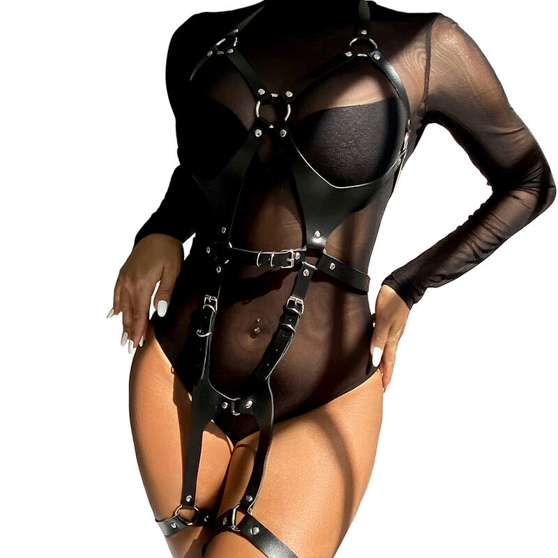 SUBBLIME - IMBRACATURA COMPLETA CON FIBBIE IN PELLE NERA TAGLIA UNICA - SUBBLIME FETISH | Lingerie Harness Boutique