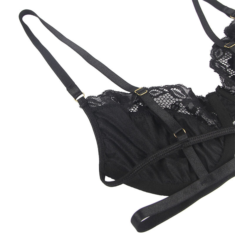 SUBBLIME - SET 3 PEZZI REGGISENO + PERIZOMA + GIARRETTIERA IN PIZZO NERO L/XL - SUBBLIME SETS | Lingerie Harness Boutique