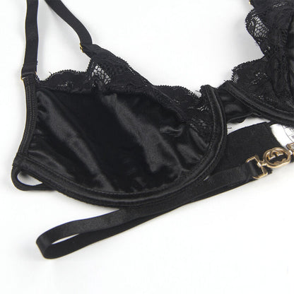SUBBLIME - SET 3 PEZZI REGGISENO + PERIZOMA + GIARRETTIERA IN PIZZO NERO L/XL - SUBBLIME SETS | Lingerie Harness Boutique