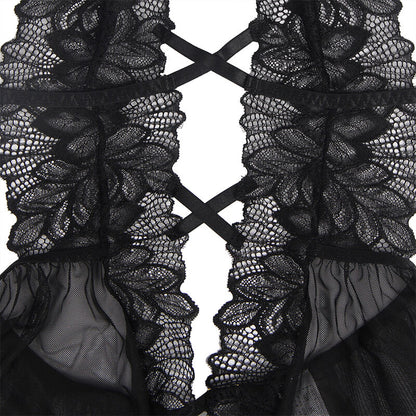 SUBBLIME - TEDDY HALTER COLLO SCHIENA NUDA PIZZO NERO L/XL - SUBBLIME BODIES | Lingerie Harness Boutique