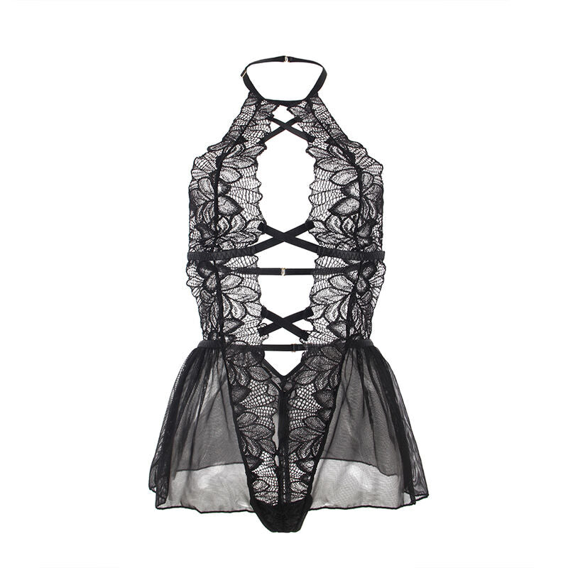 SUBBLIME - TEDDY HALTER COLLO SCHIENA NUDA PIZZO NERO L/XL - SUBBLIME BODIES | Lingerie Harness Boutique