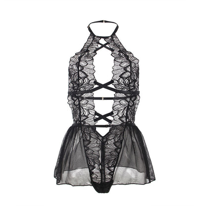 SUBBLIME - TEDDY HALTER COLLO SCHIENA NUDA PIZZO NERO L/XL - SUBBLIME BODIES | Lingerie Harness Boutique