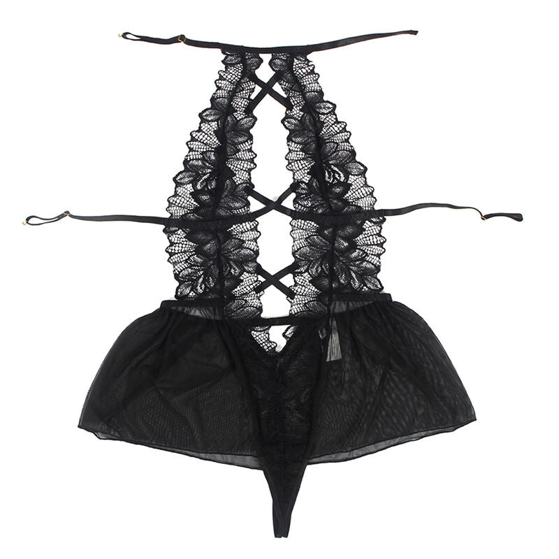 SUBBLIME - TEDDY HALTER COLLO SCHIENA NUDA PIZZO NERO L/XL - SUBBLIME BODIES | Lingerie Harness Boutique