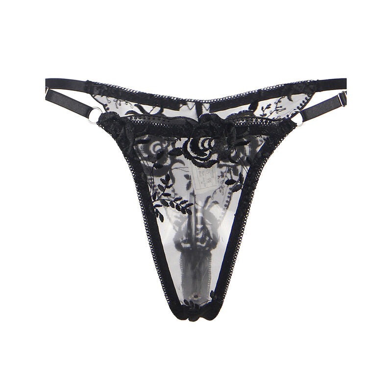 SUBBLIME - SET 3 PEZZI REGGISENO + PERIZOMA + GIARRETTIERA STAMPA FLOREALE NERO L/XL - SUBBLIME SETS | Lingerie Harness Boutique