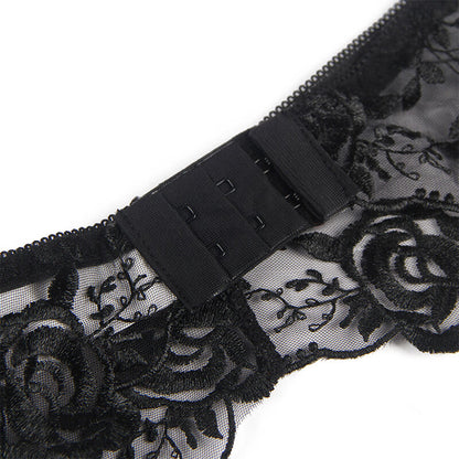 SUBBLIME - SET 3 PEZZI REGGISENO + PERIZOMA + GIARRETTIERA STAMPA FLOREALE NERO L/XL - SUBBLIME SETS | Lingerie Harness Boutique
